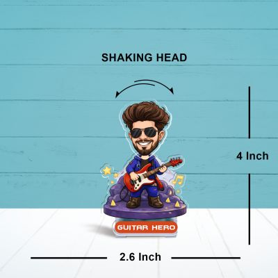Personalized Guitar Hero Bobblehead Caricature for Home, Living Room & Bedroom Decoration, Battery Powered with Shaking Head Figure Gift for Guitar Lover & Music Lover